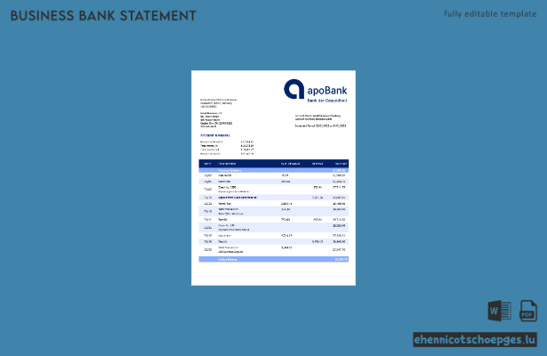 Beispielvorschau eines Kontoauszugs des Apobank-Unternehmenskontos (Word und PDF)